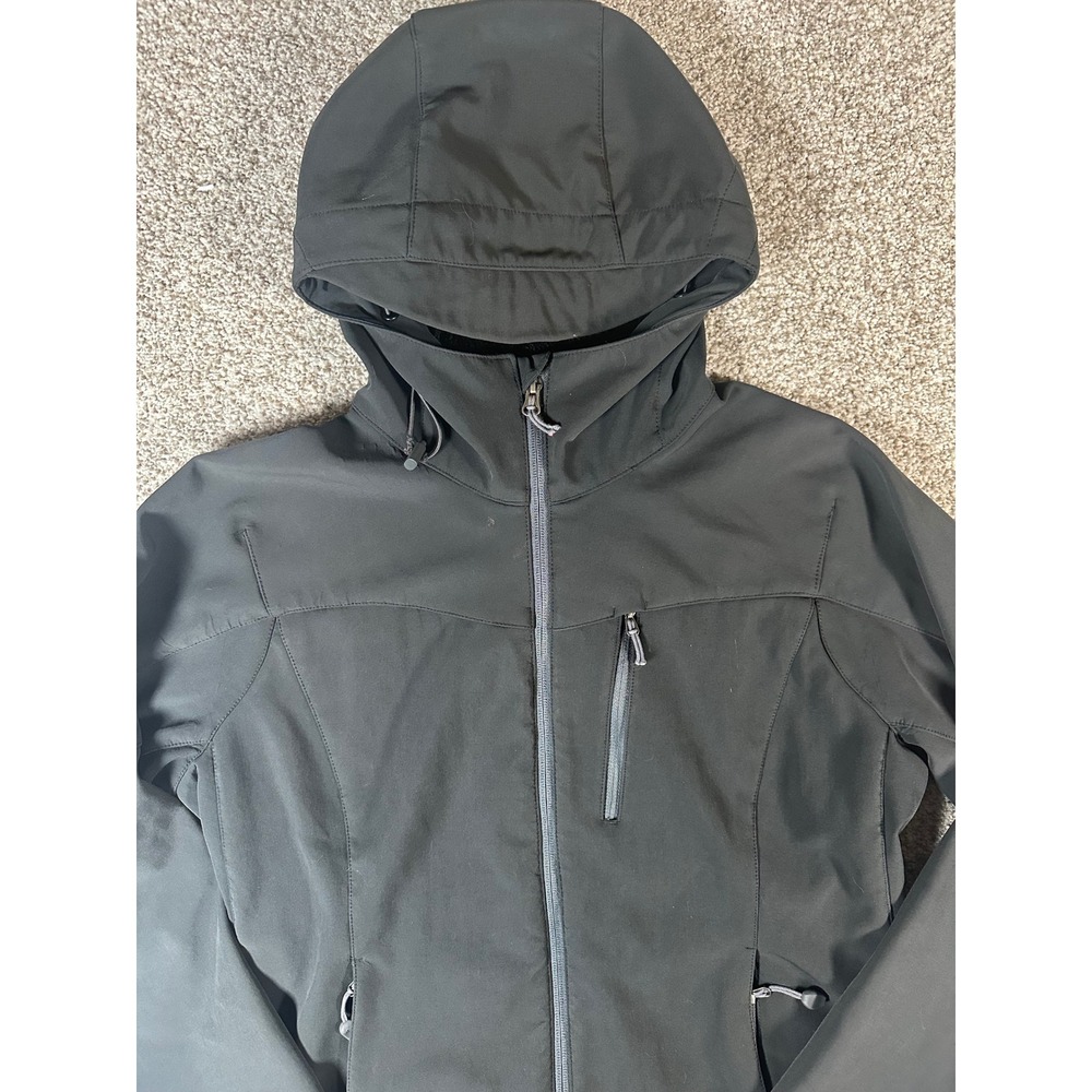 LL Bean Womens Black Softshell Hooded Jacket Fleece Lined 291740 Size M Reg
